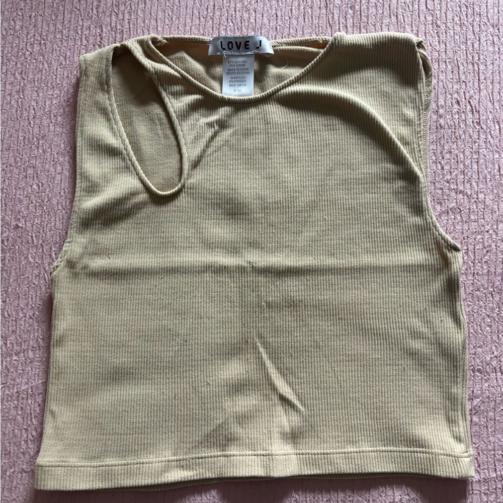 Love J Beige Ribbed Crop Top